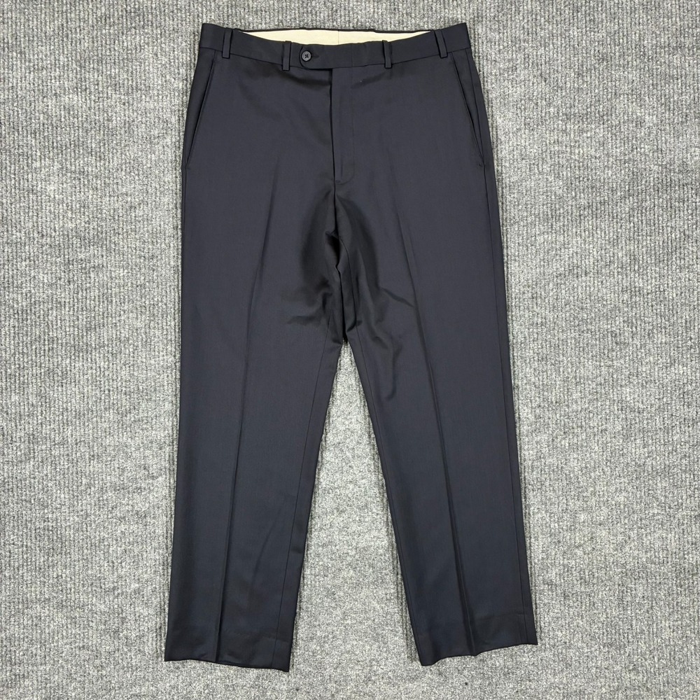 di Milano Torino Dress Pants Men 34R Navy 100% Wool Flat Front Career Trousers